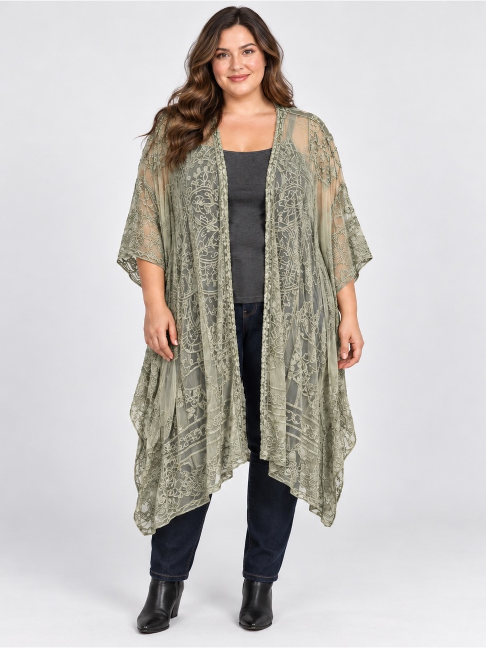 Unbranded Sage Green Embroidered Lace Kimono Cardigan One Size NWOT